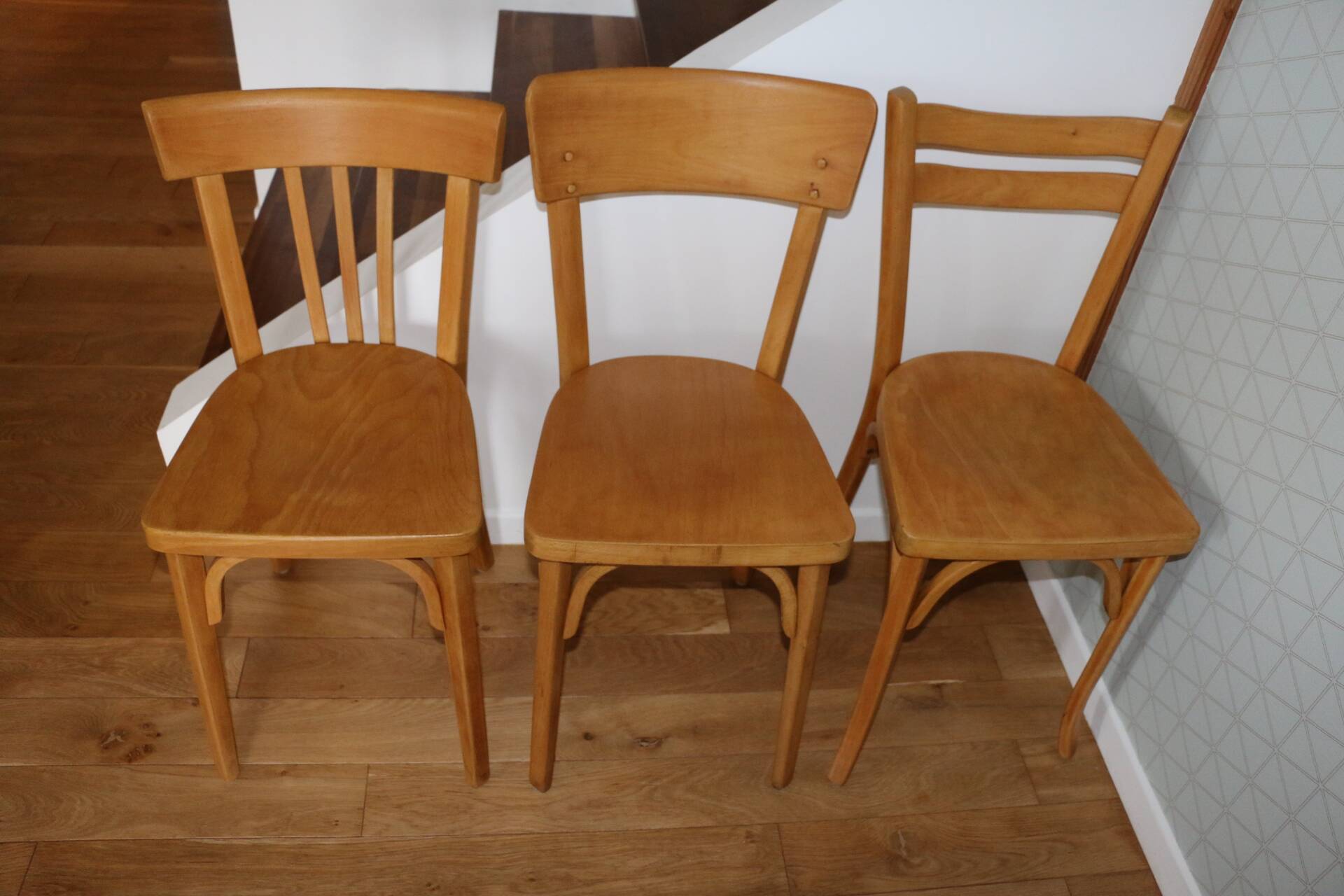 Set of 6 Baumann chairs, light beech, 1960