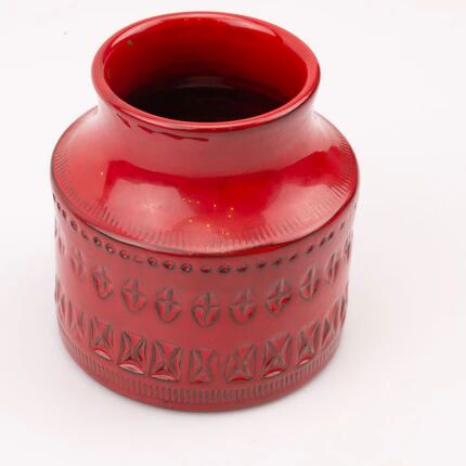 Vintage red ceramic vase by Bitossi, designed by Aldo Londi, Rimini Rosso series.