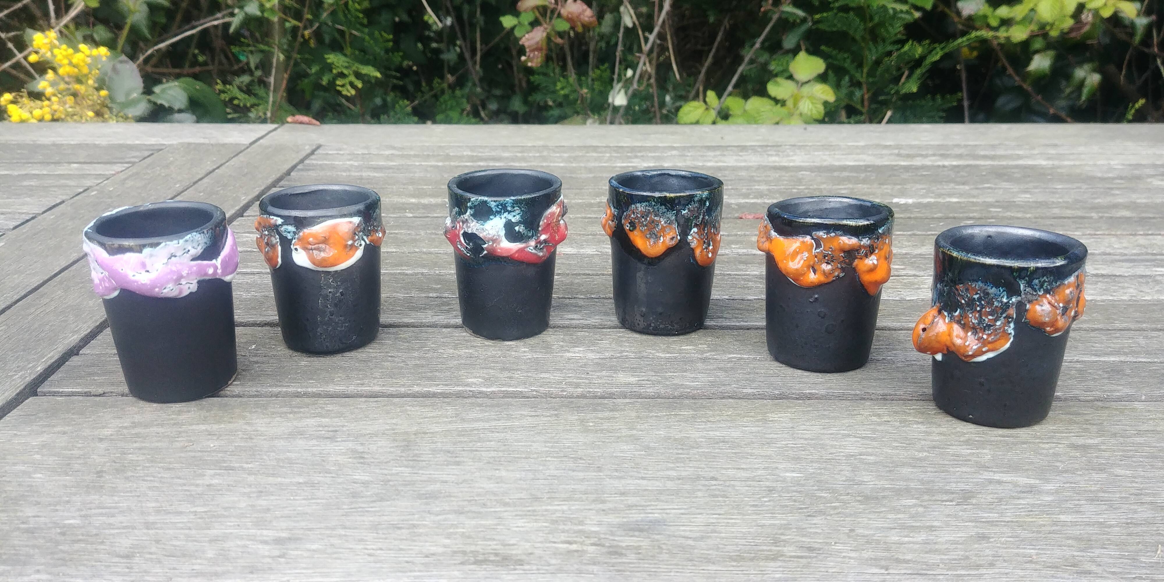 Six vintage glasses in glazed ceramic