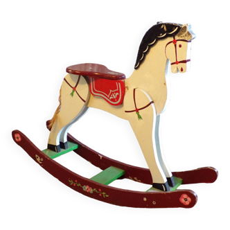 Vintage painted wooden rocking horse