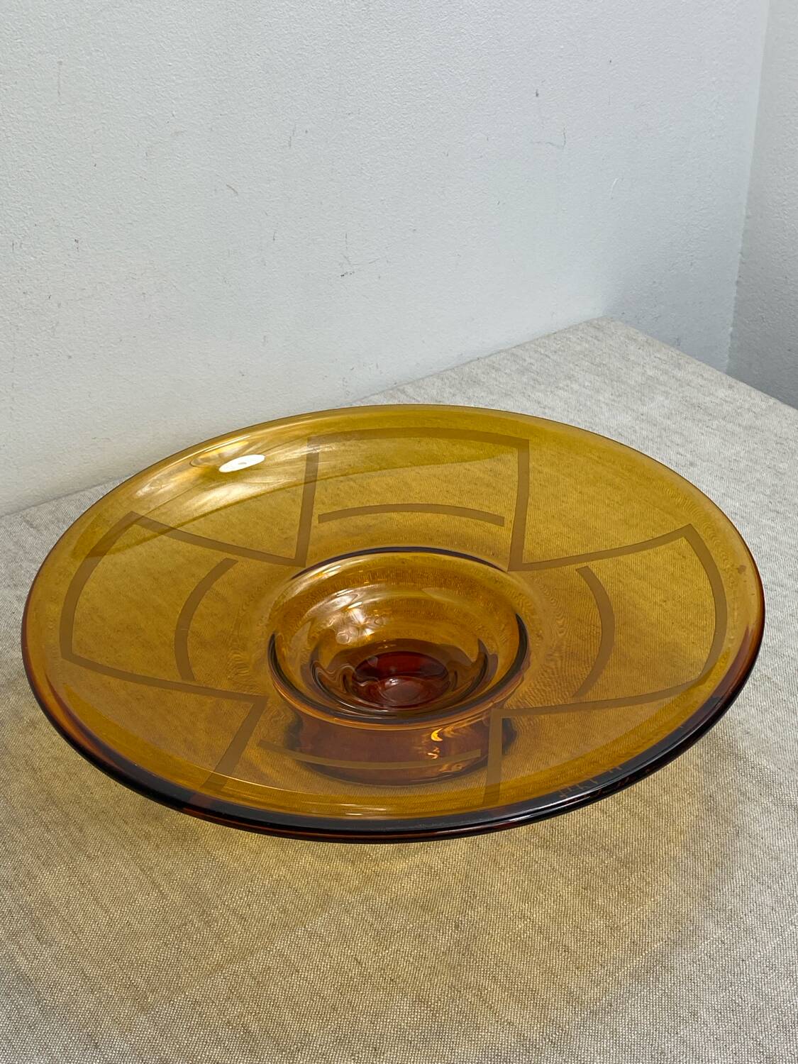 Large Art Deco amber glass bowl