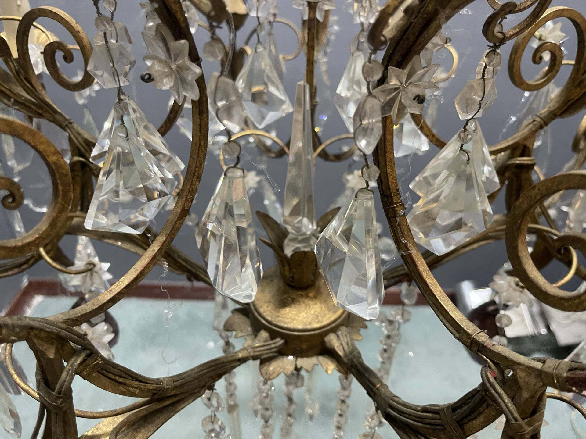 Large Florentine Tole Chandelier with Murano Glass Flowers, Italy, 195