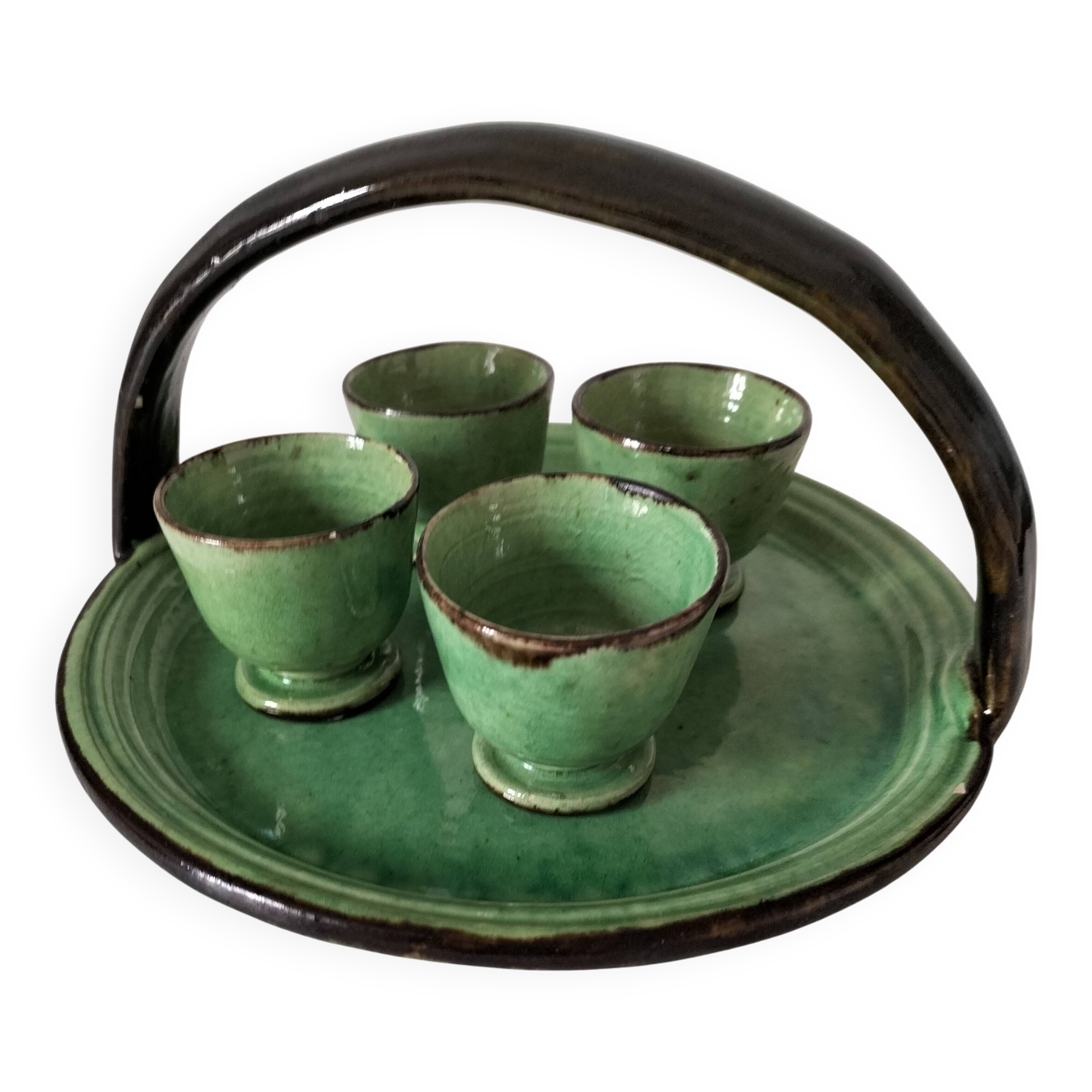 Plateau and its 4 ceramic workshop bowls - green Geneva