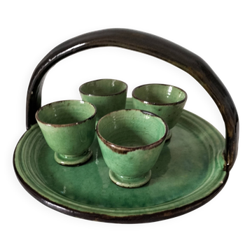 Plateau and its 4 ceramic workshop bowls - green Geneva