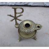 Old bronze oil lamp religious symbol Christ