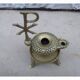 Old bronze oil lamp religious symbol Christ