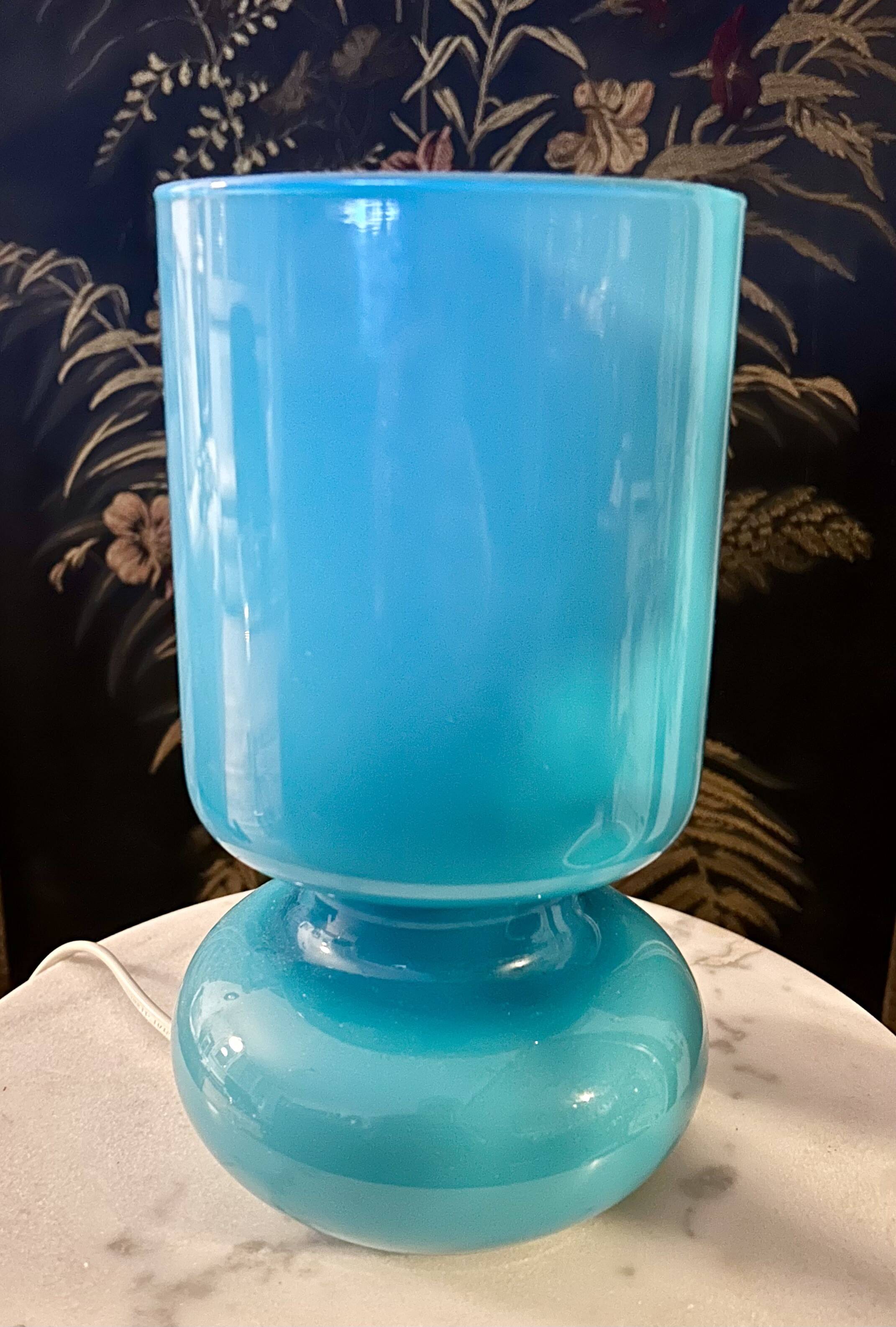 Ikea Lykta lamp in vintage blue glass