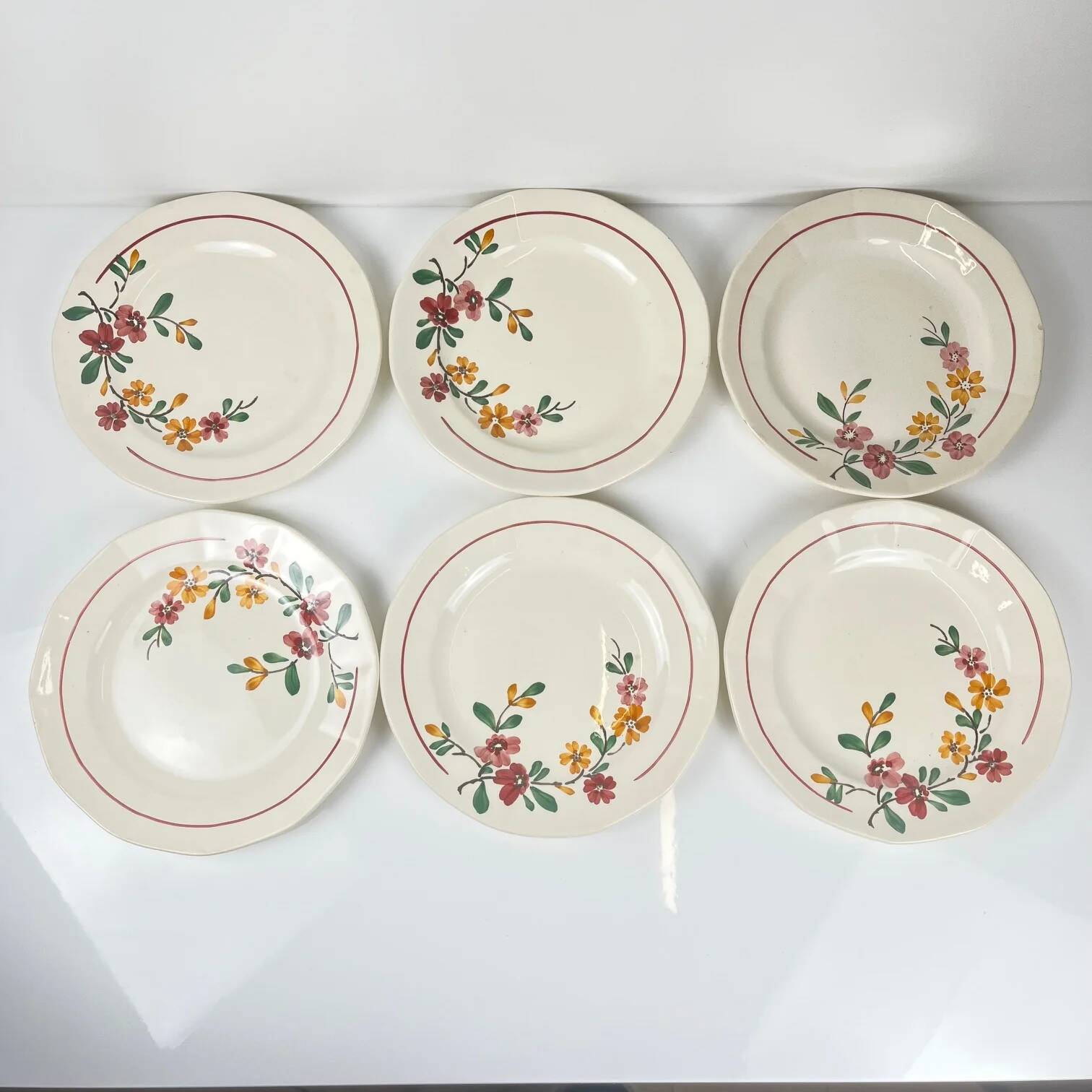 6 dessert plates Sarreguemines "Bitche", late 19th - early 20th century