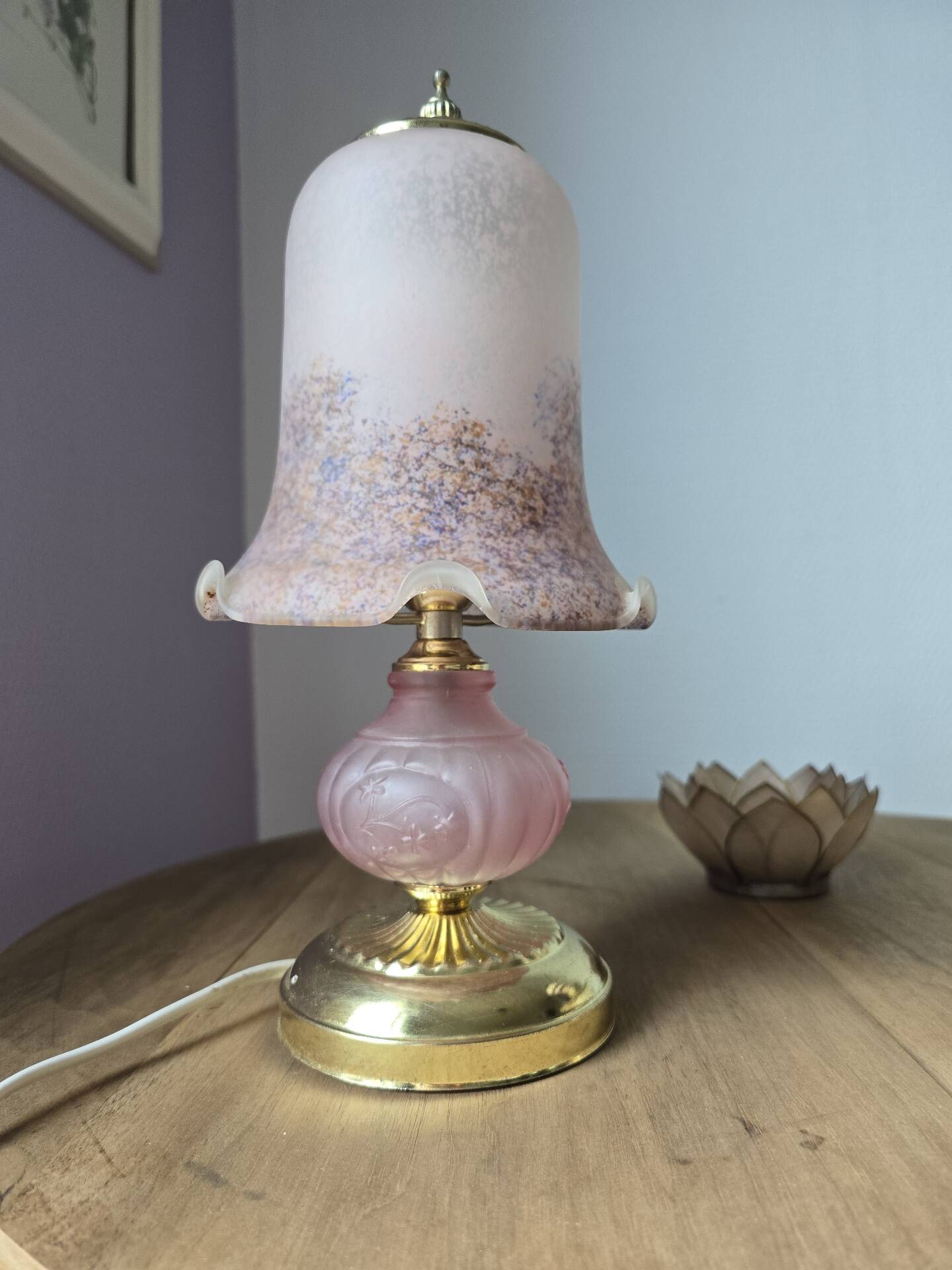 Vintage mushroom lamp pink heart - frosted glass tulip