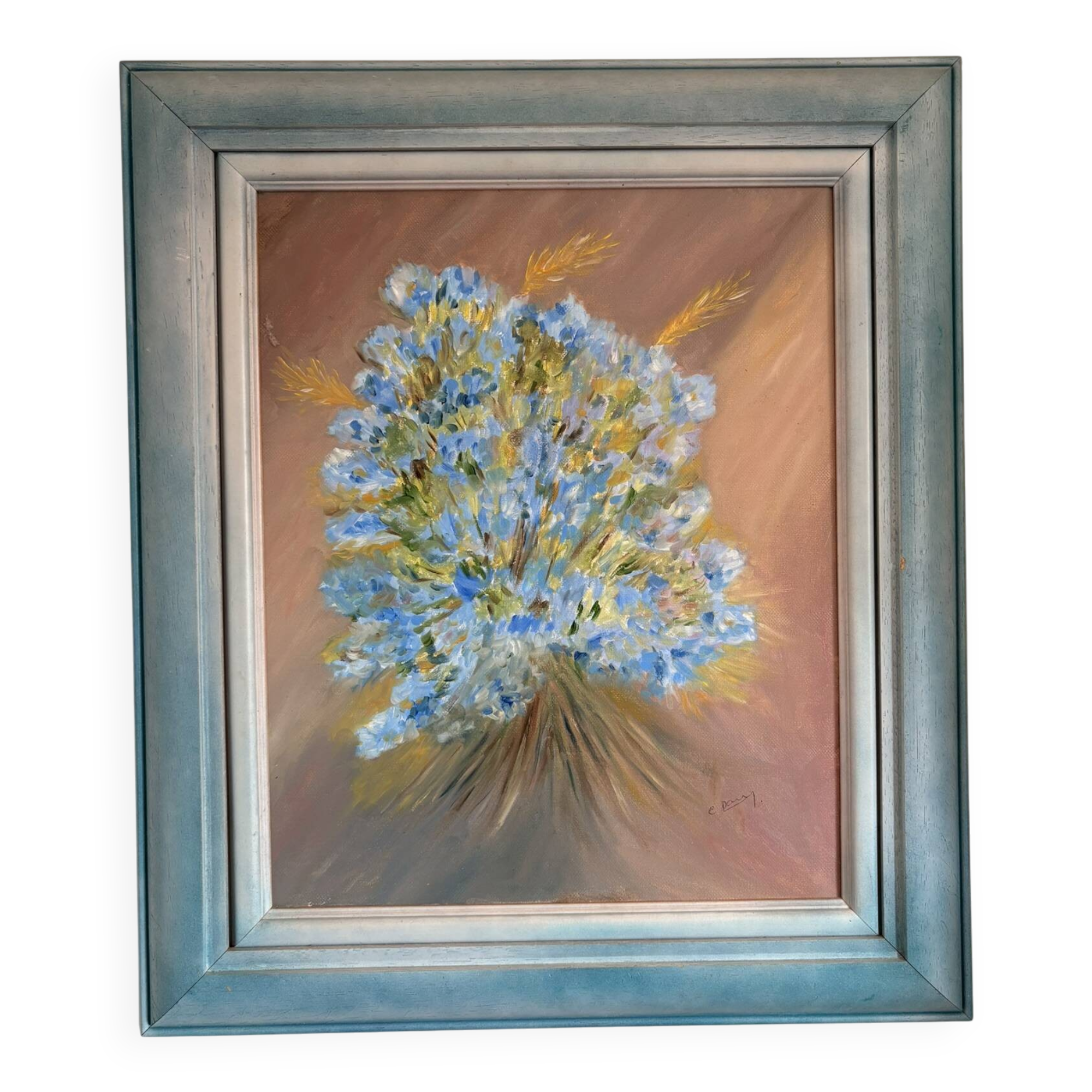oil painting canvas still life flower bouquet blue violet Lyla