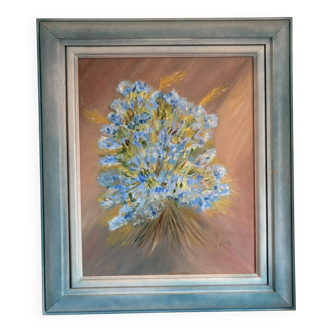 oil painting canvas still life flower bouquet blue violet Lyla