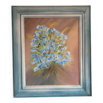oil painting canvas still life flower bouquet blue violet Lyla