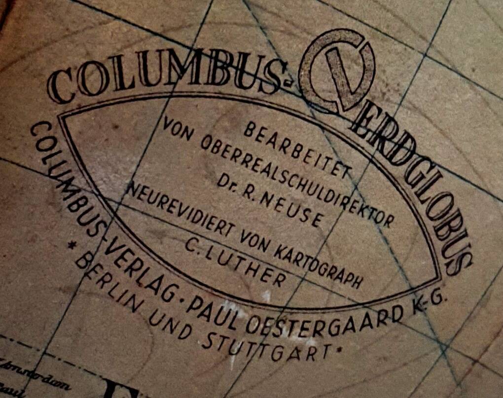 Art Deco Globe Illuminating Glass by Columbus Verlag, Germany Vintage 1930s