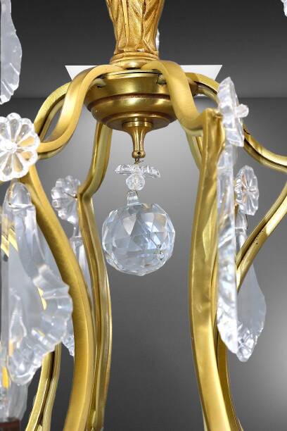 Lustrous Gold Bronze & Bohemian Crystal with Six Lights Louis XV * Lucien GAU