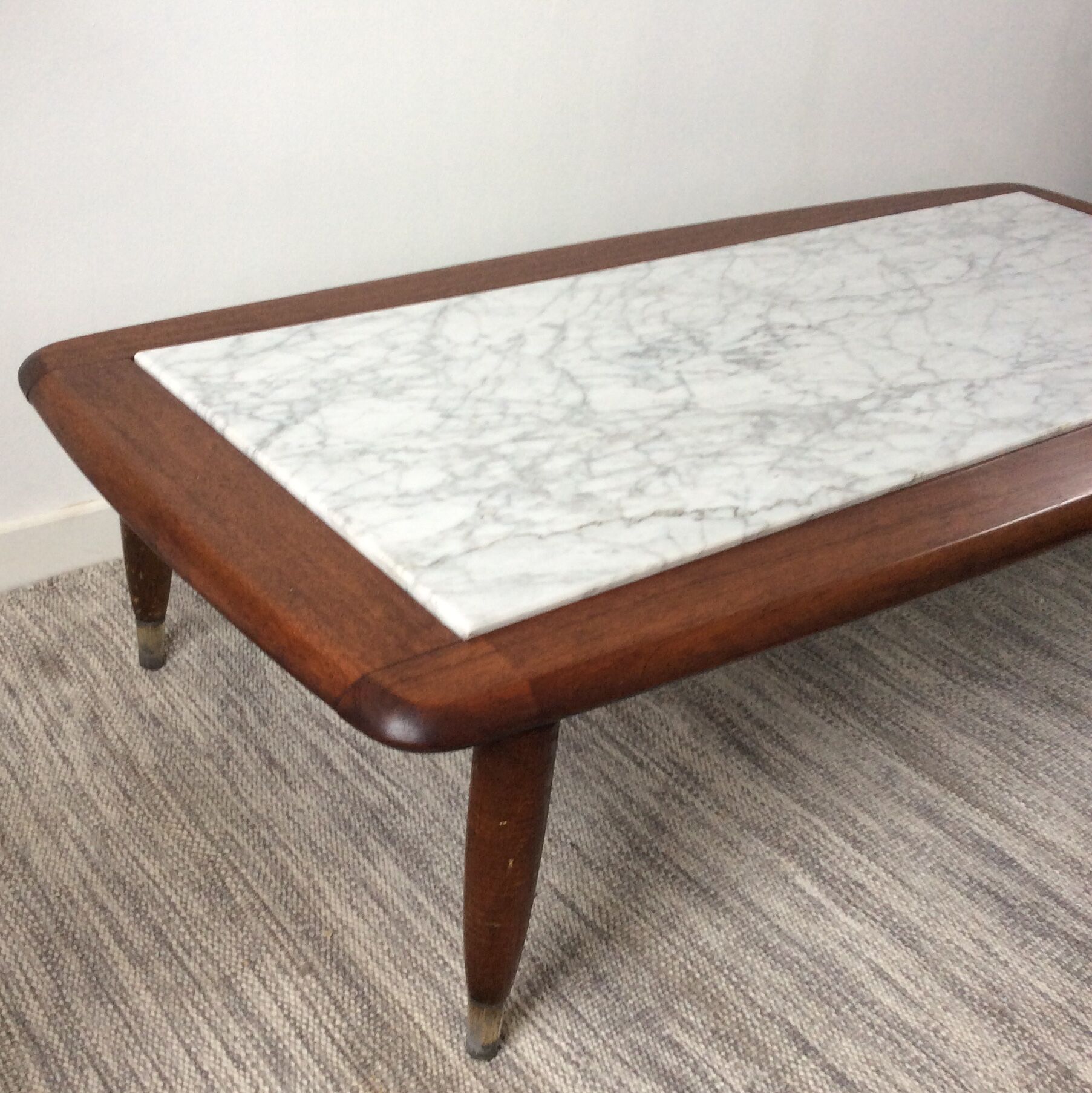 Scandinavian coffee table in teak and white marble