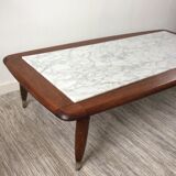 Scandinavian coffee table in teak and white marble