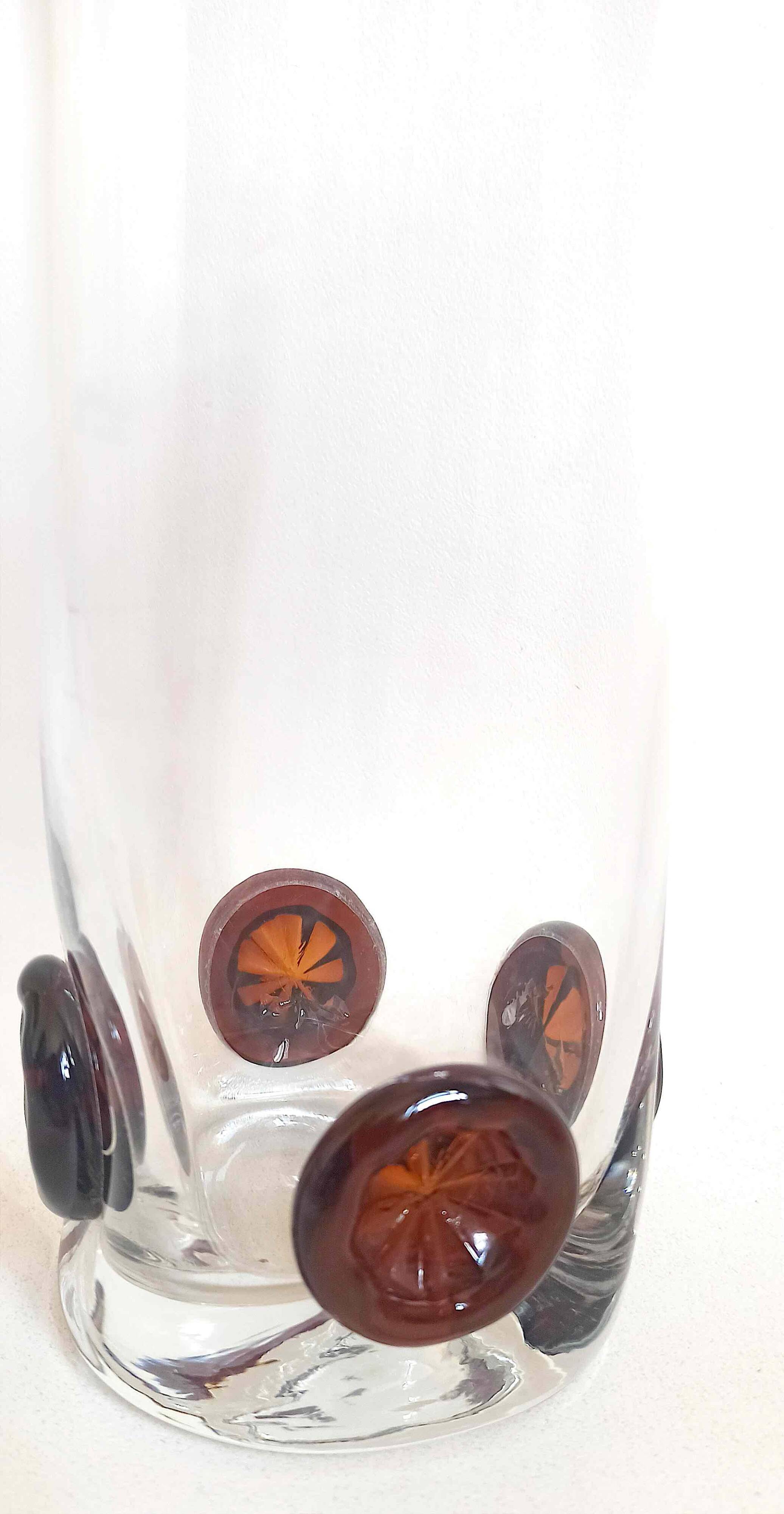 Crystal vase inlaid with button 1970s Height 25 cm