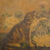 Old painting Cat & flowers