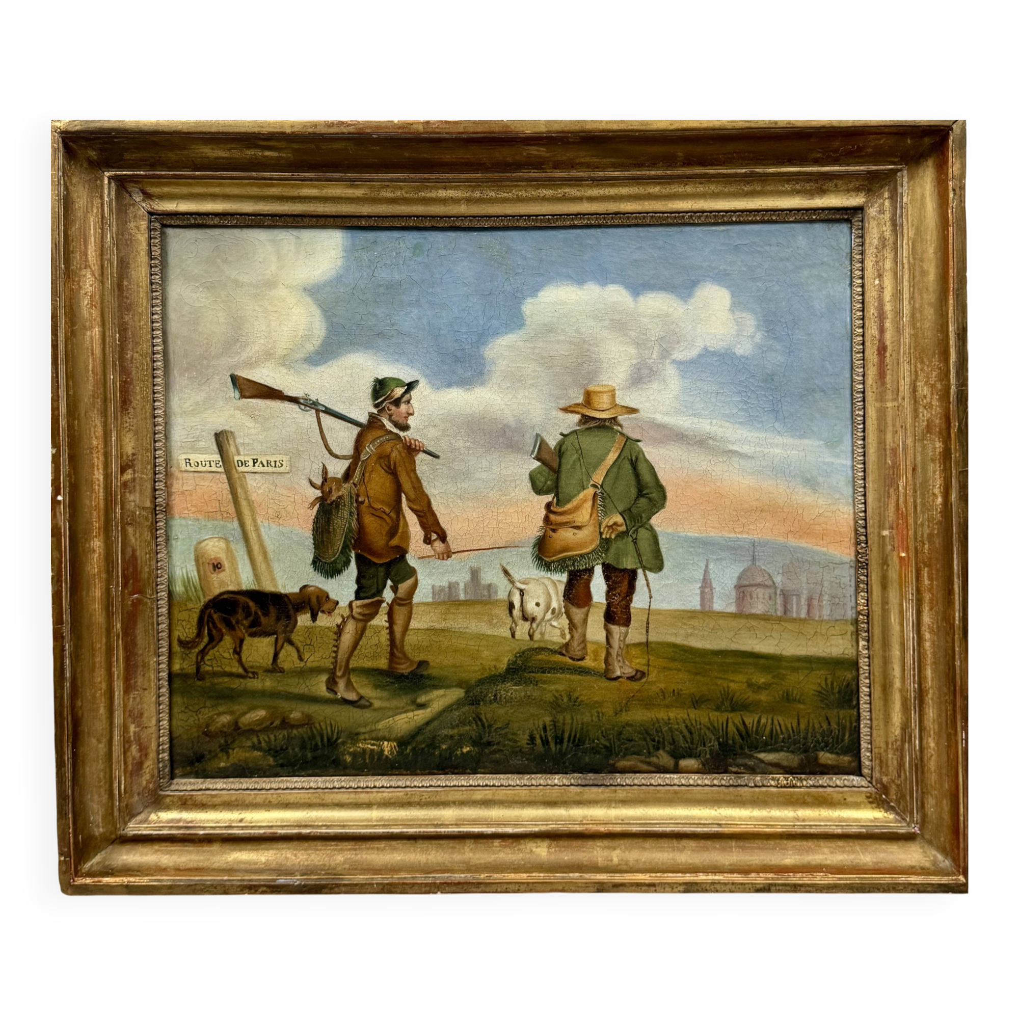 Hunting return oil on canvas 19th century