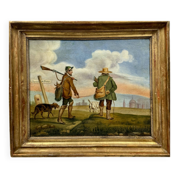 Retour de chasse, huile sur toile XIXème