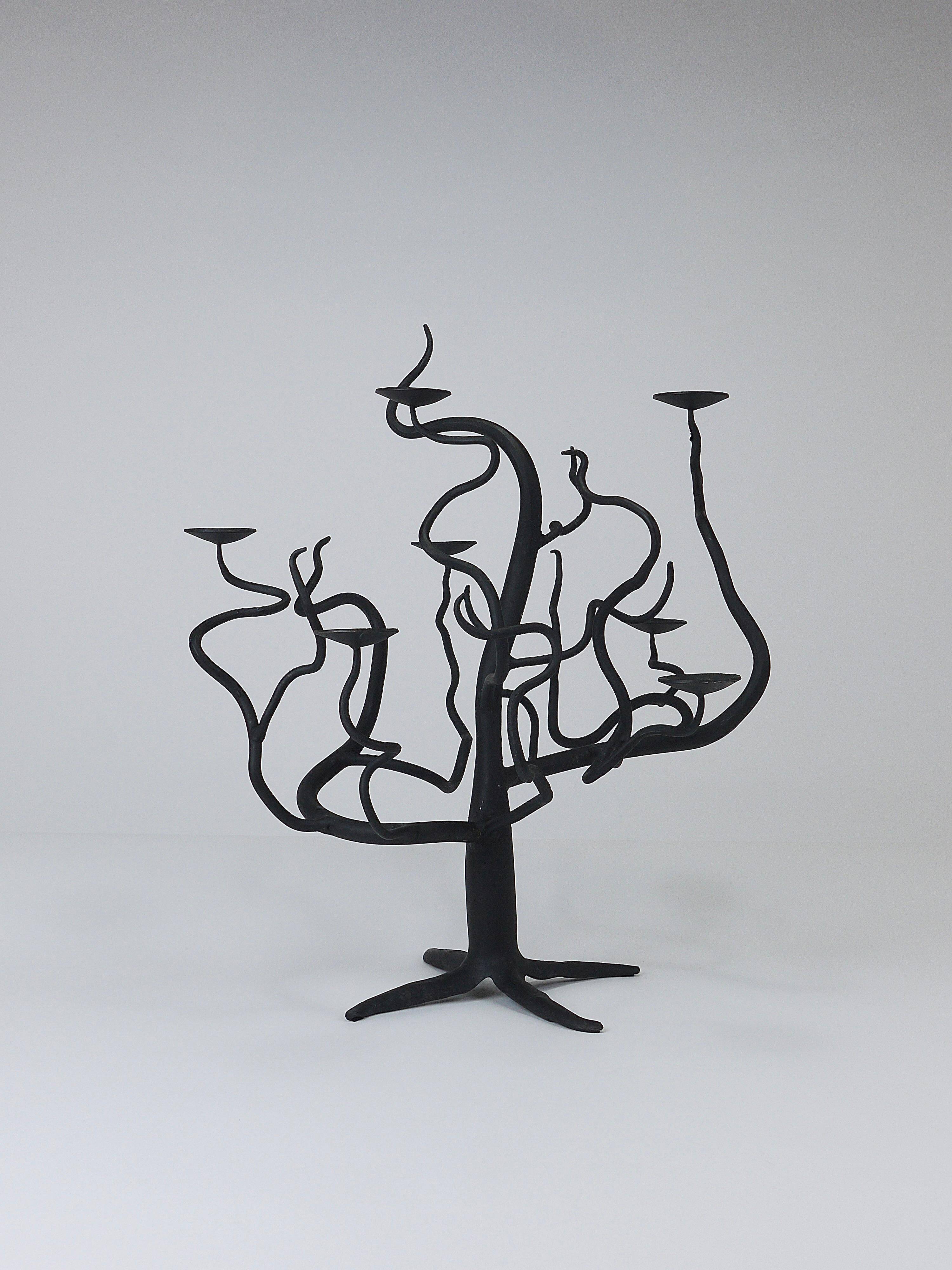 Brutalist Sculptural Chandelier Tree of Life Hand-Forged, 1970s