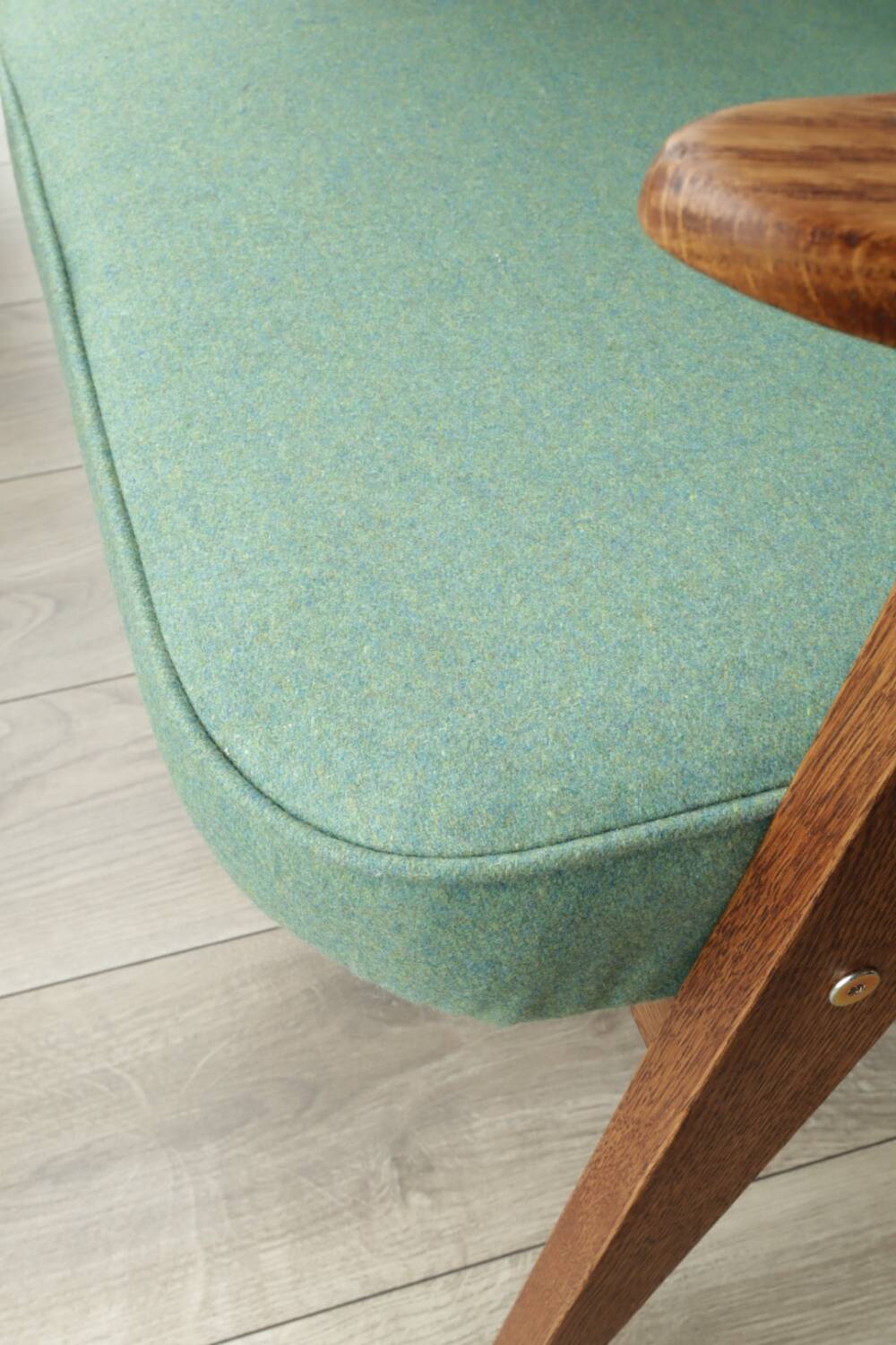 Vintage rustic oak armchair in green wool, 1960s