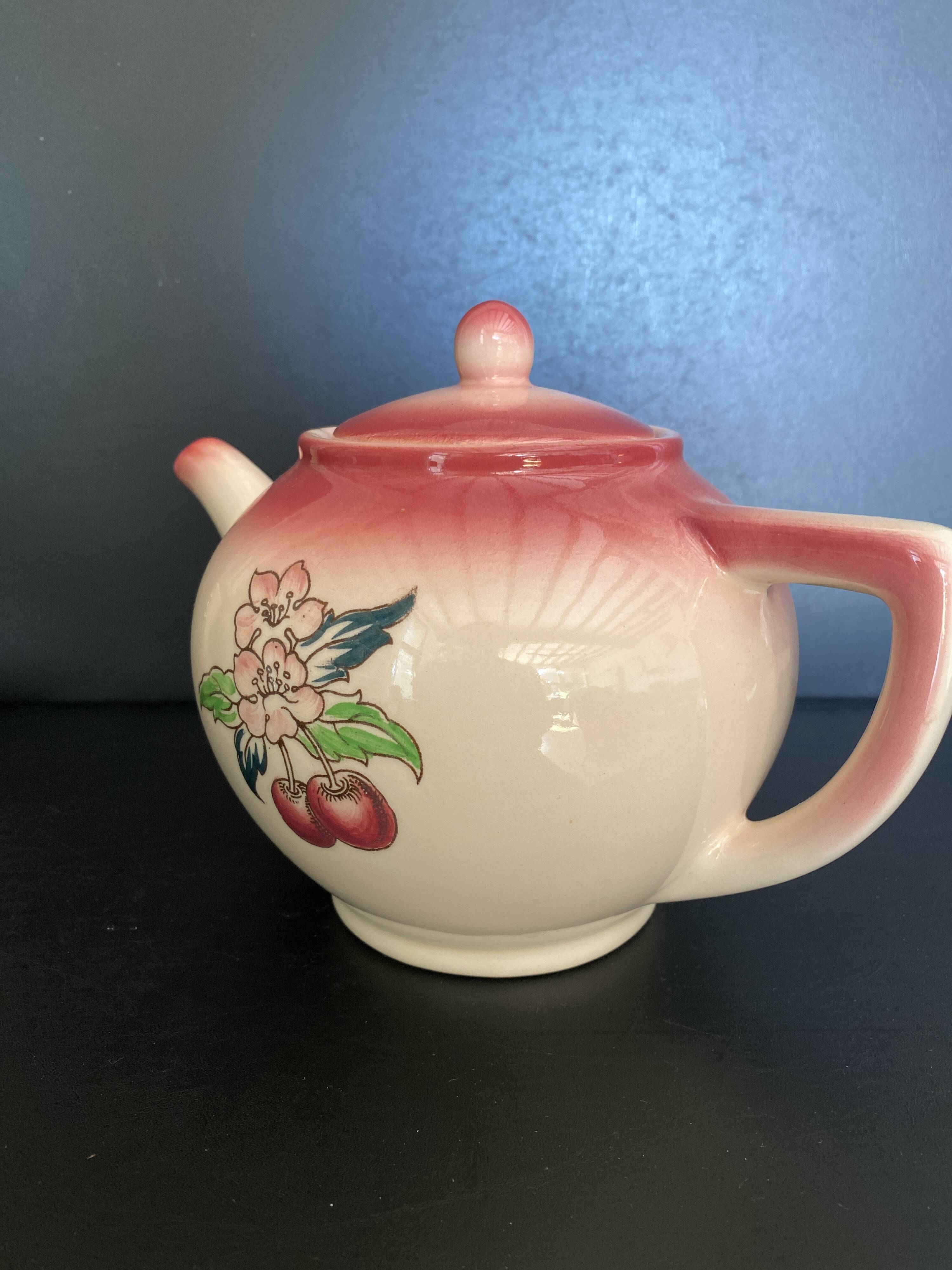 🍒 Magnificent Vintage Longwy Teapot - Cherry Decor - Handmade