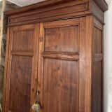 Antique solid wood wardrobe, rustic, with drawers and original key.