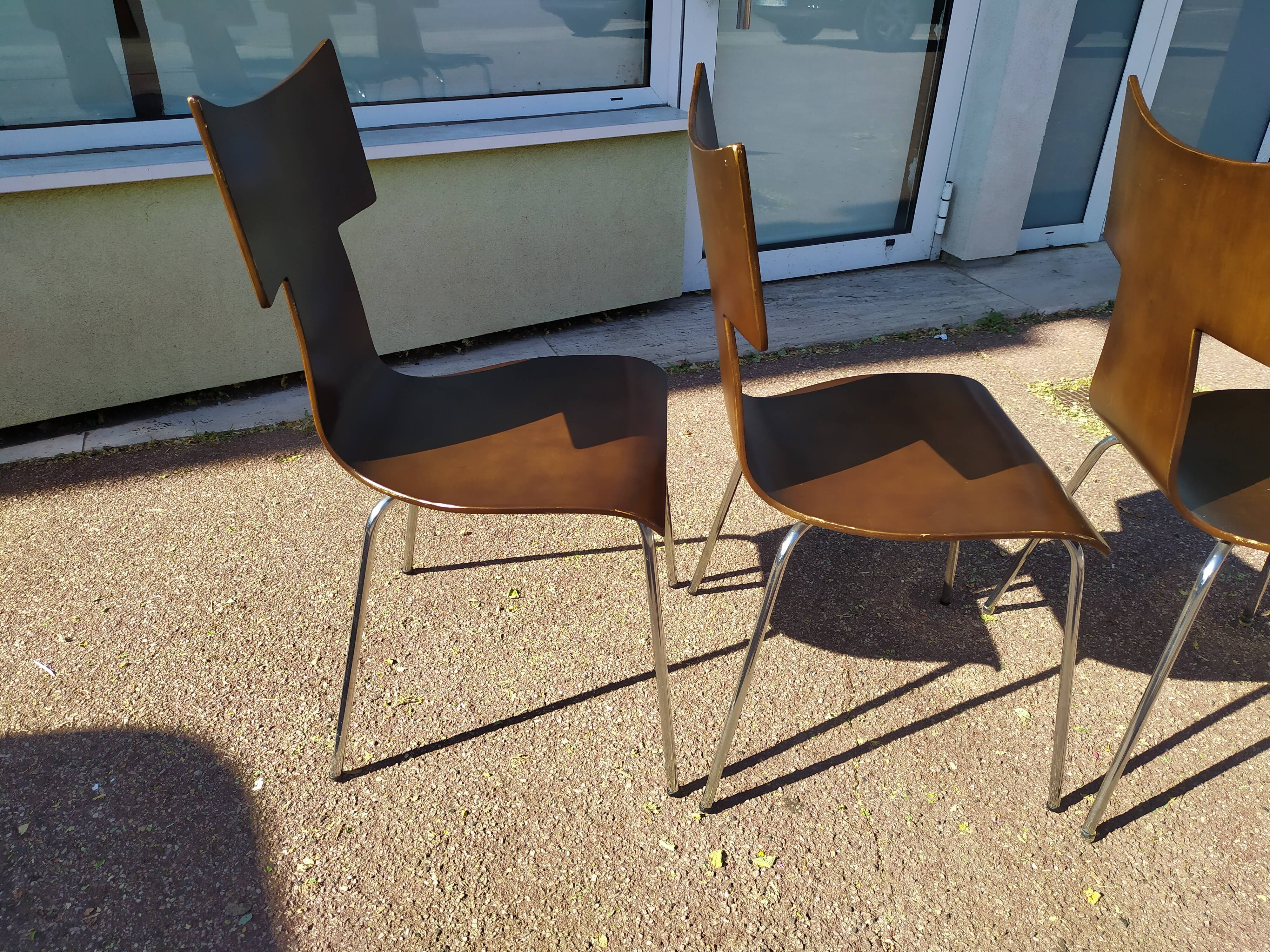 Set of 4 metal and wood chairs