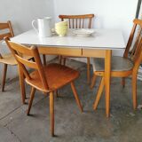 Vintage table in formica and wood, compass leg