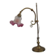 French Antique Brass Anglepoise Table Lamp Patterned Glass Pink Edged Shade 5131