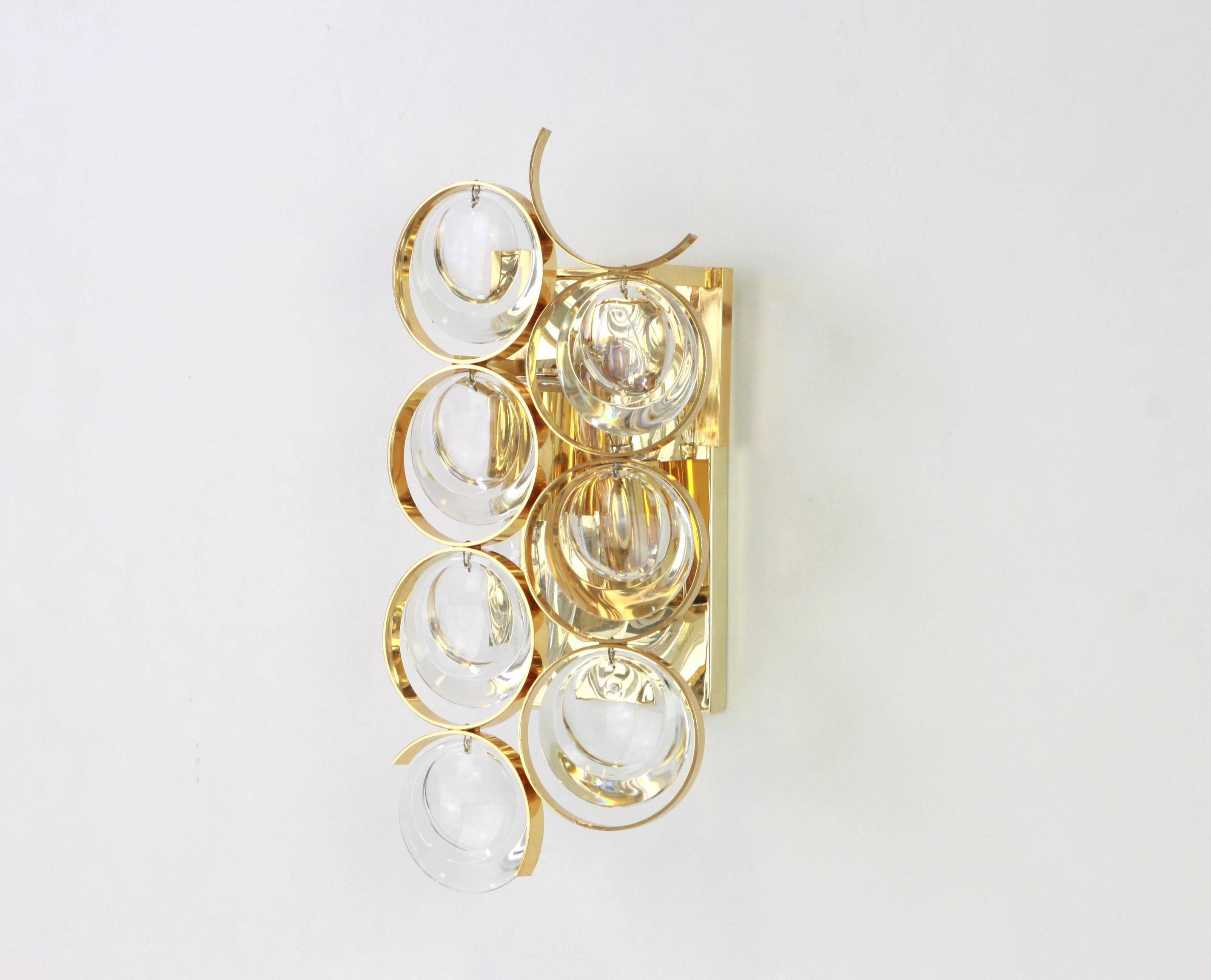 Golden brass and crystal wall light by Palwa, Germany, 1960s