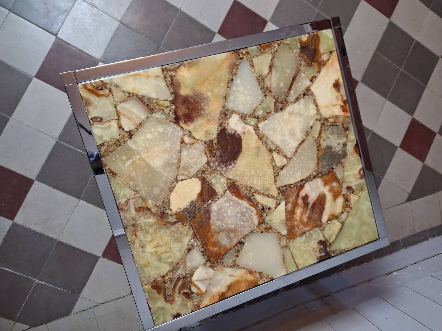 Marble and stainless steel coffee table