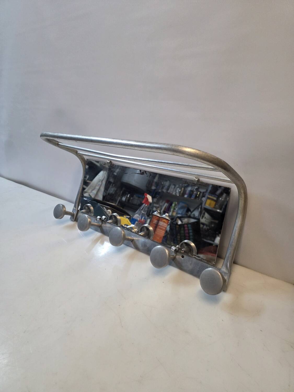 Antique aluminum coat rack with 5 hooks