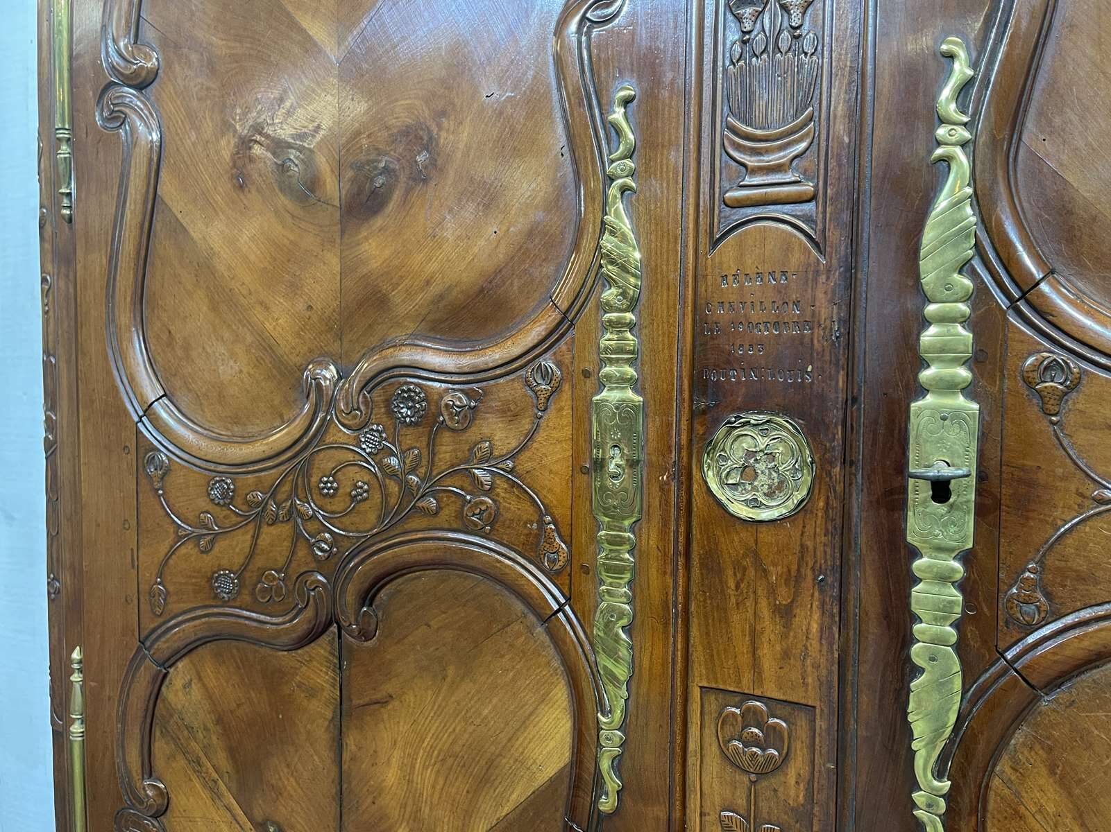 19th-century Rennes wardrobe in cherry wood signed Louis Boutin