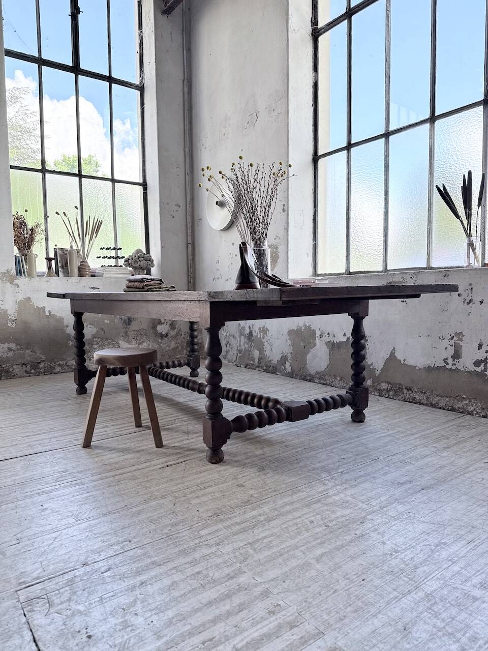 Solid oak table 1900 drapery style XL 280cm with extensions