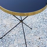 Side table from the 60s Whisky table top in black glass and gilded metal tripod base in