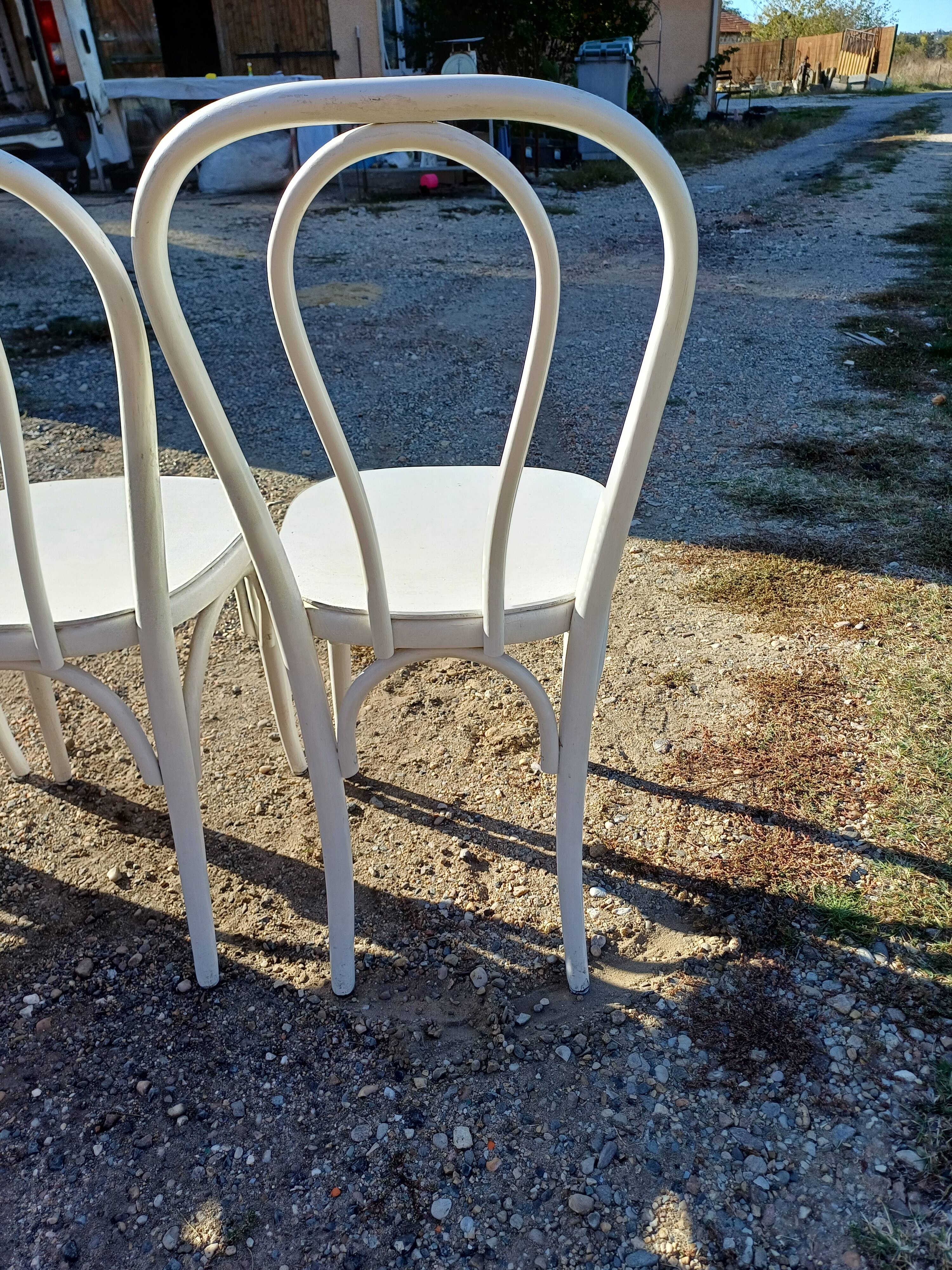 4 Thonet Bistro Chairs Limed Wood White