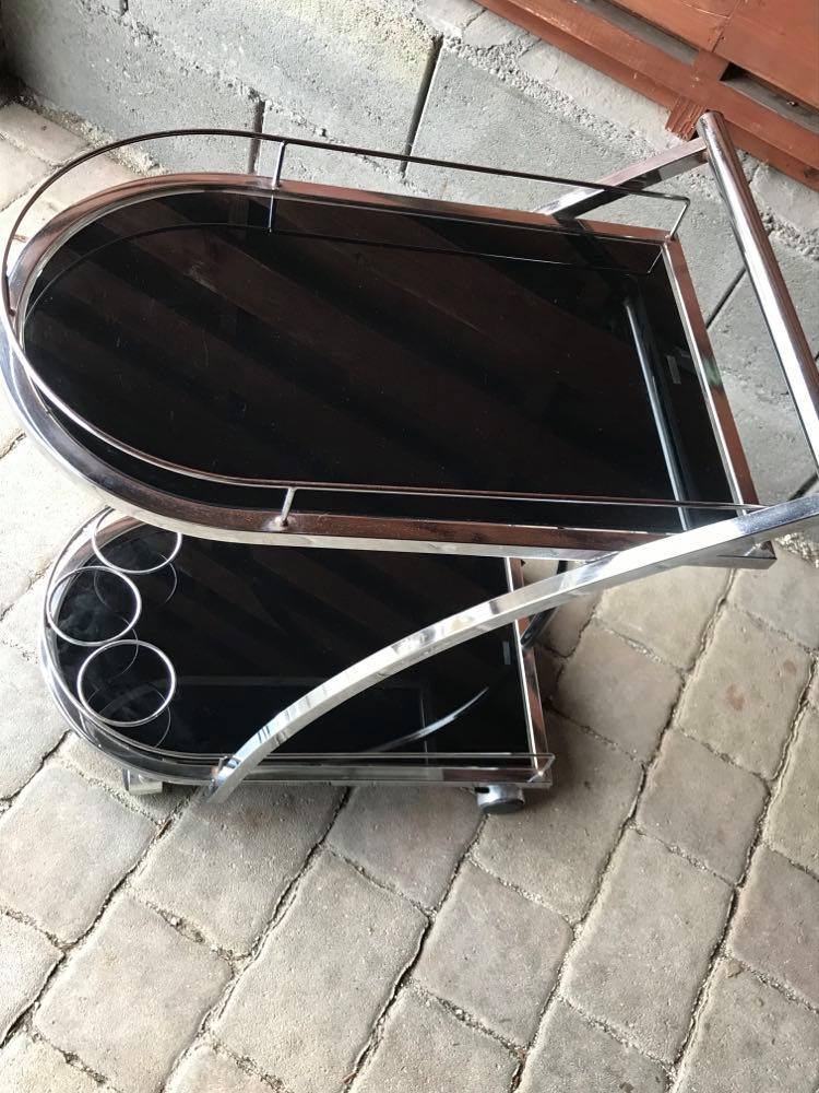 Italian glass and chrome trolley, 1970s