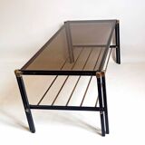 Magazine holder coffee table 1960s smoked glass, metal and brass Width 94.2 cm