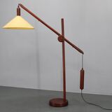 Lampadaire scandinave en pin à contrepoids des années 1970, abat-jour en papier neuf