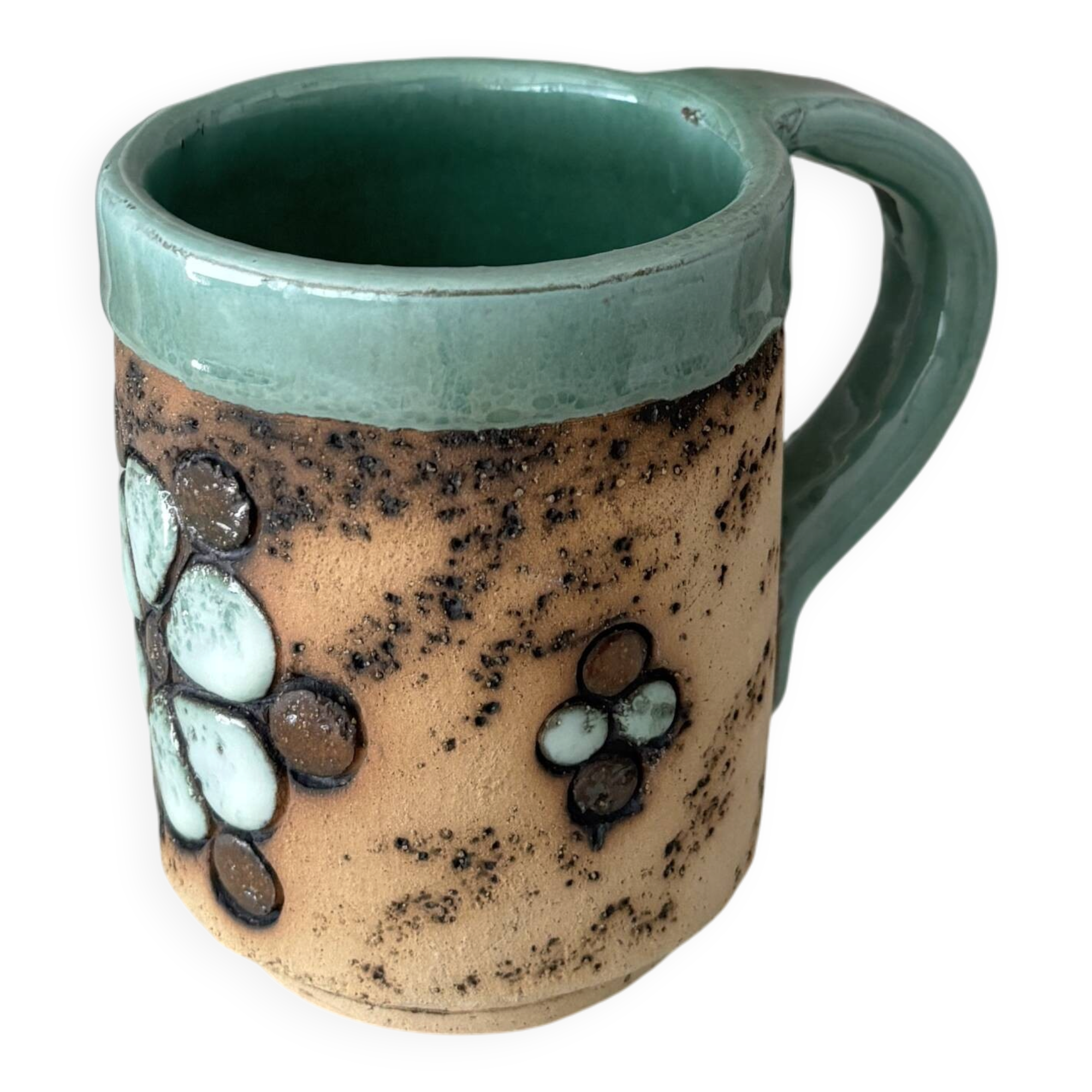Vintage Handmade Studio Pottery Mug | Brutalist Floral Ceramic | 1970s
