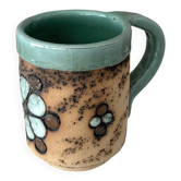 Vintage Handmade Studio Pottery Mug | Brutalist Floral Ceramic | 1970s