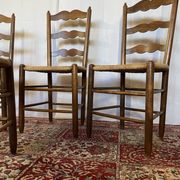 Set of 4 vintage wooden and straw chairs