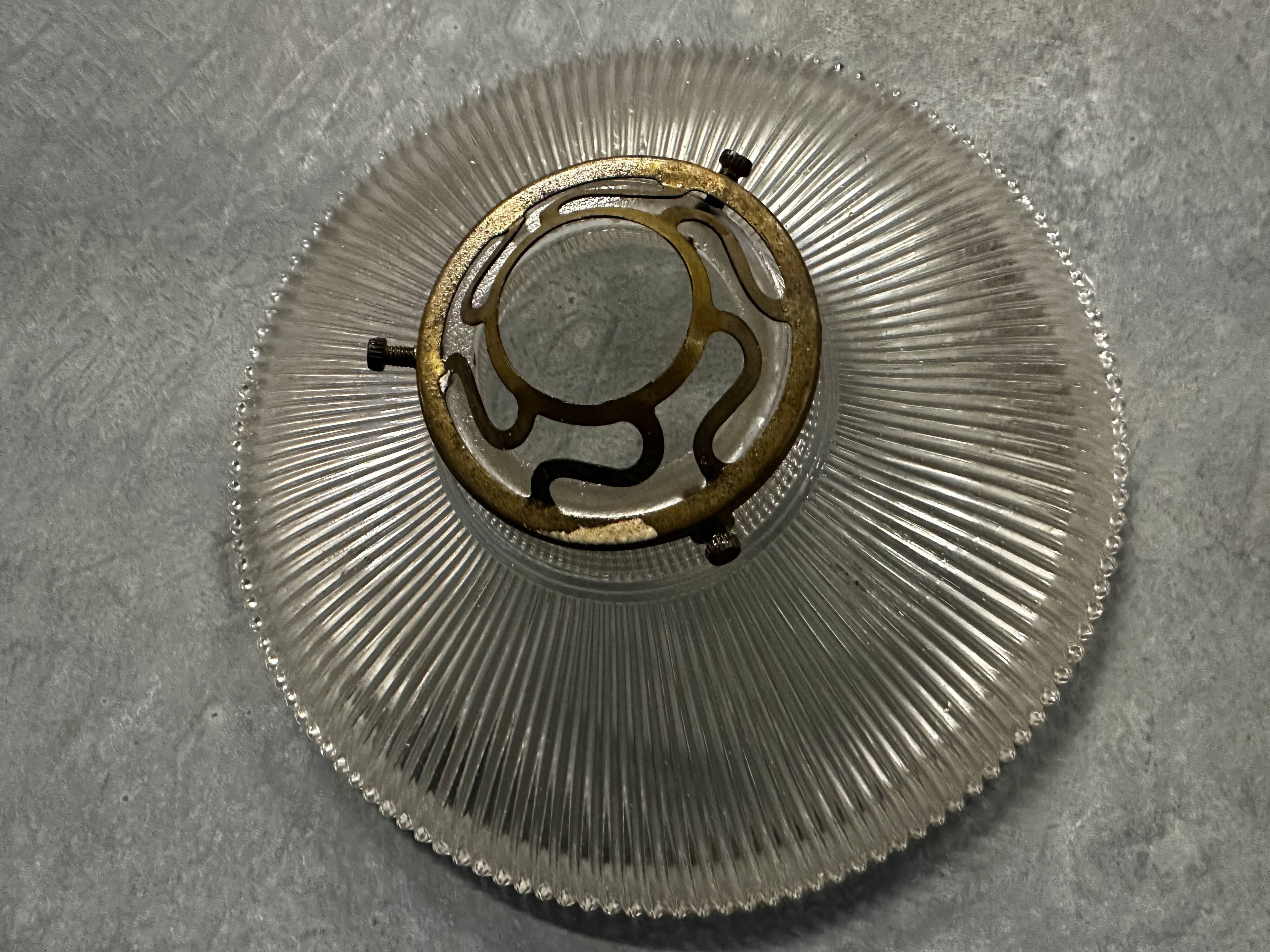 Suspension in holophane striated glass and brass support - art-deco period