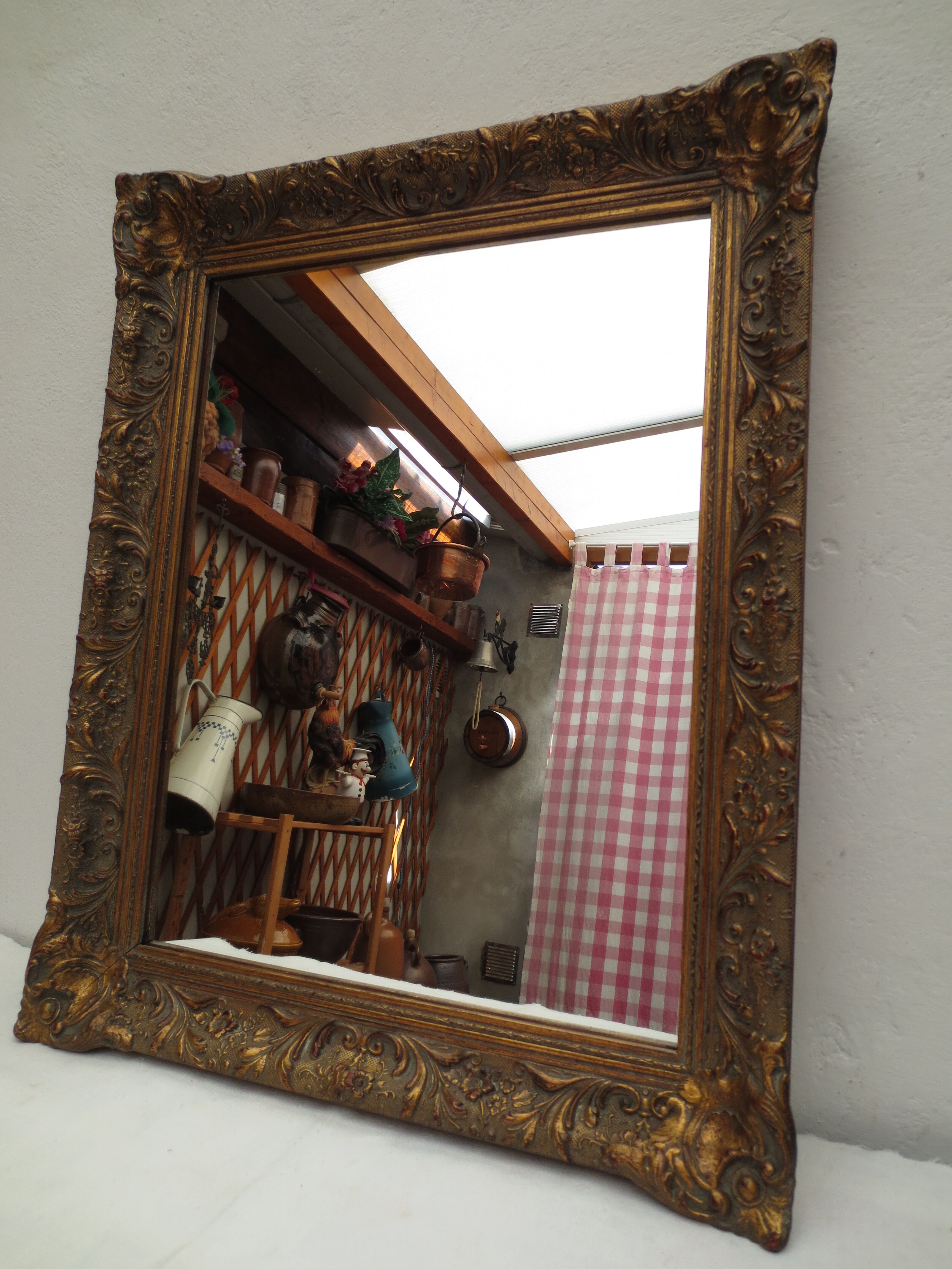 old rectangular mirror aged golden tower
