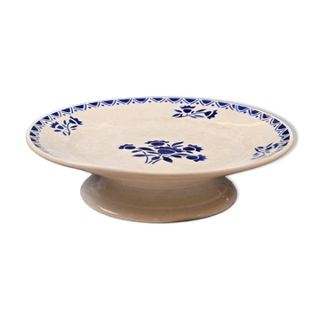 Antique footed dish – blue floral decoration – St Amandinoise