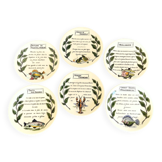 Six french recipe plates by gien france