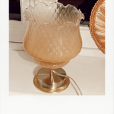 Brass table lamp and quilted glass