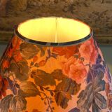 Large blue ceramic lamp with floral shade